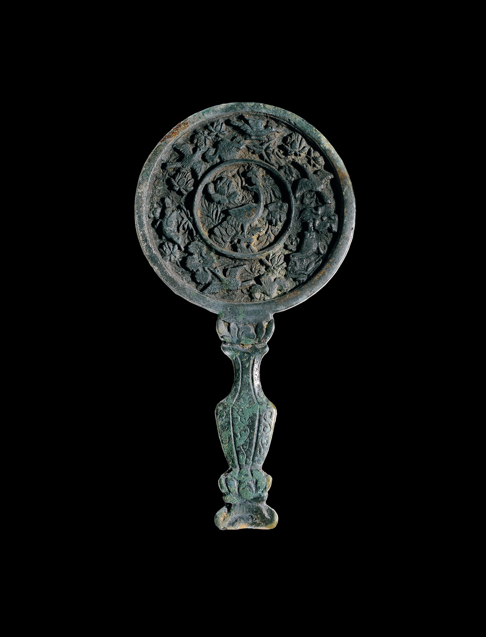 Bronze Mirror with Flower and Bird Designs 첨부 이미지